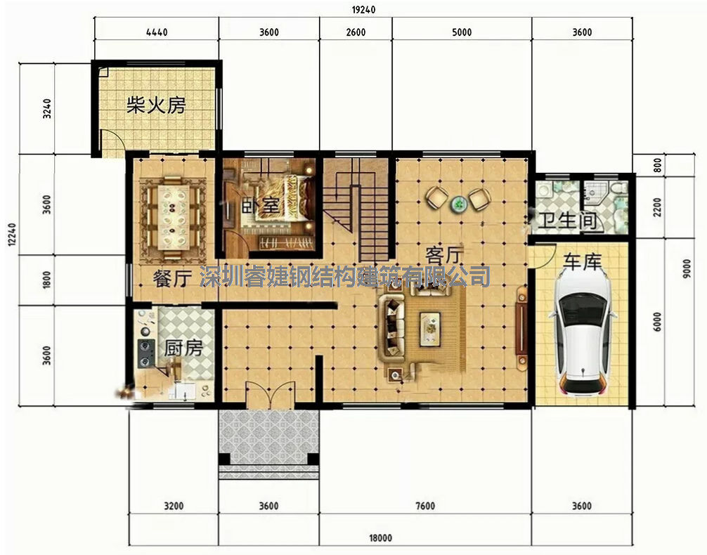 推薦一套：帶柴火房和車庫的鋼結構別墅，美觀又實用(圖2)